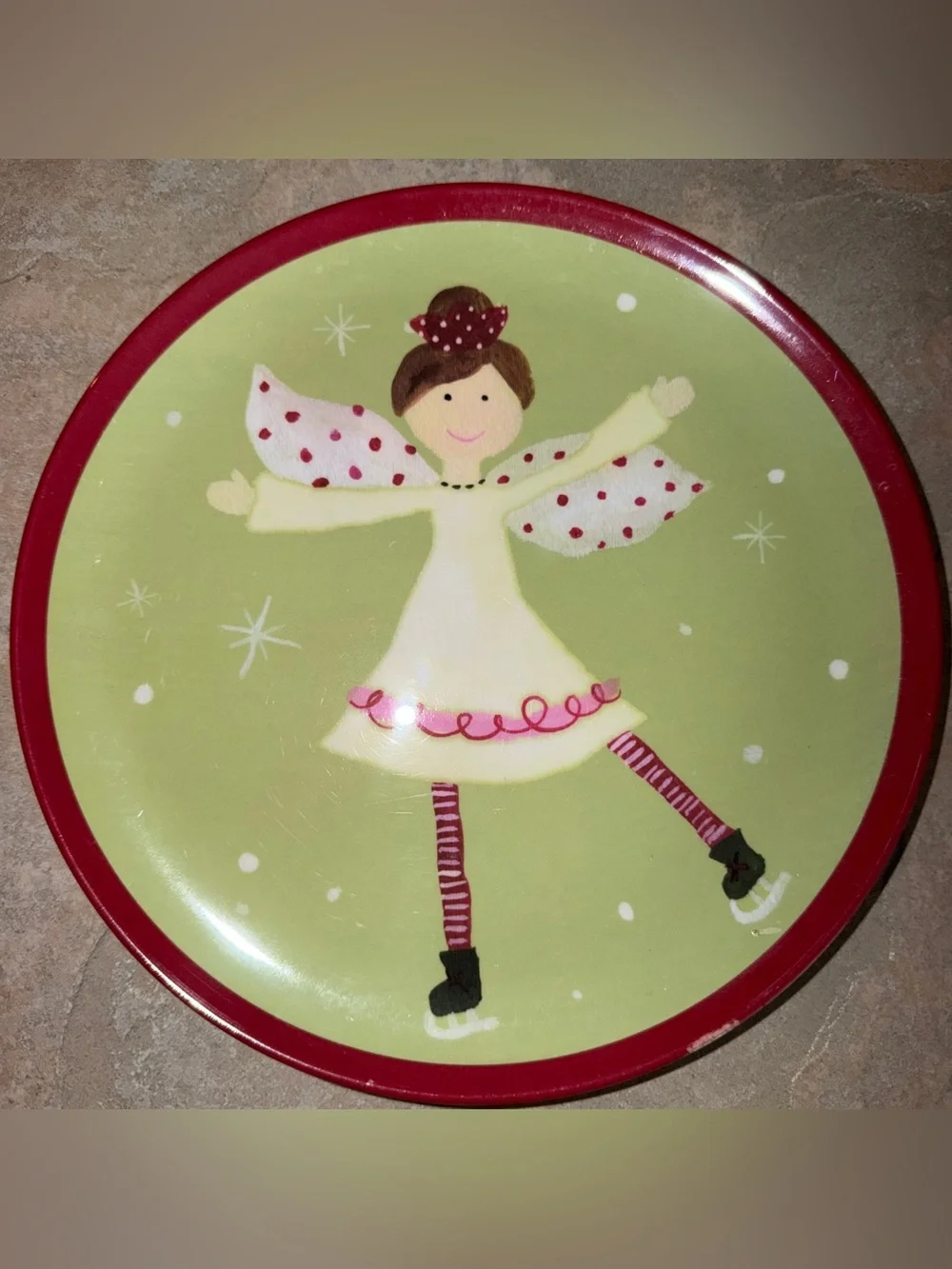 Pottery Barn Kids Christmas Melamine Plates Set 4 Santa Snowman Reindeer Angels